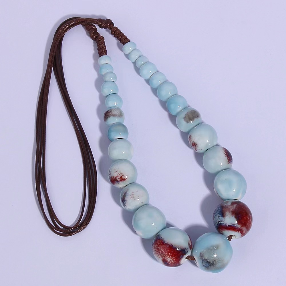 Women's Boho Hippie Chunky Ceramic Beads Necklace
